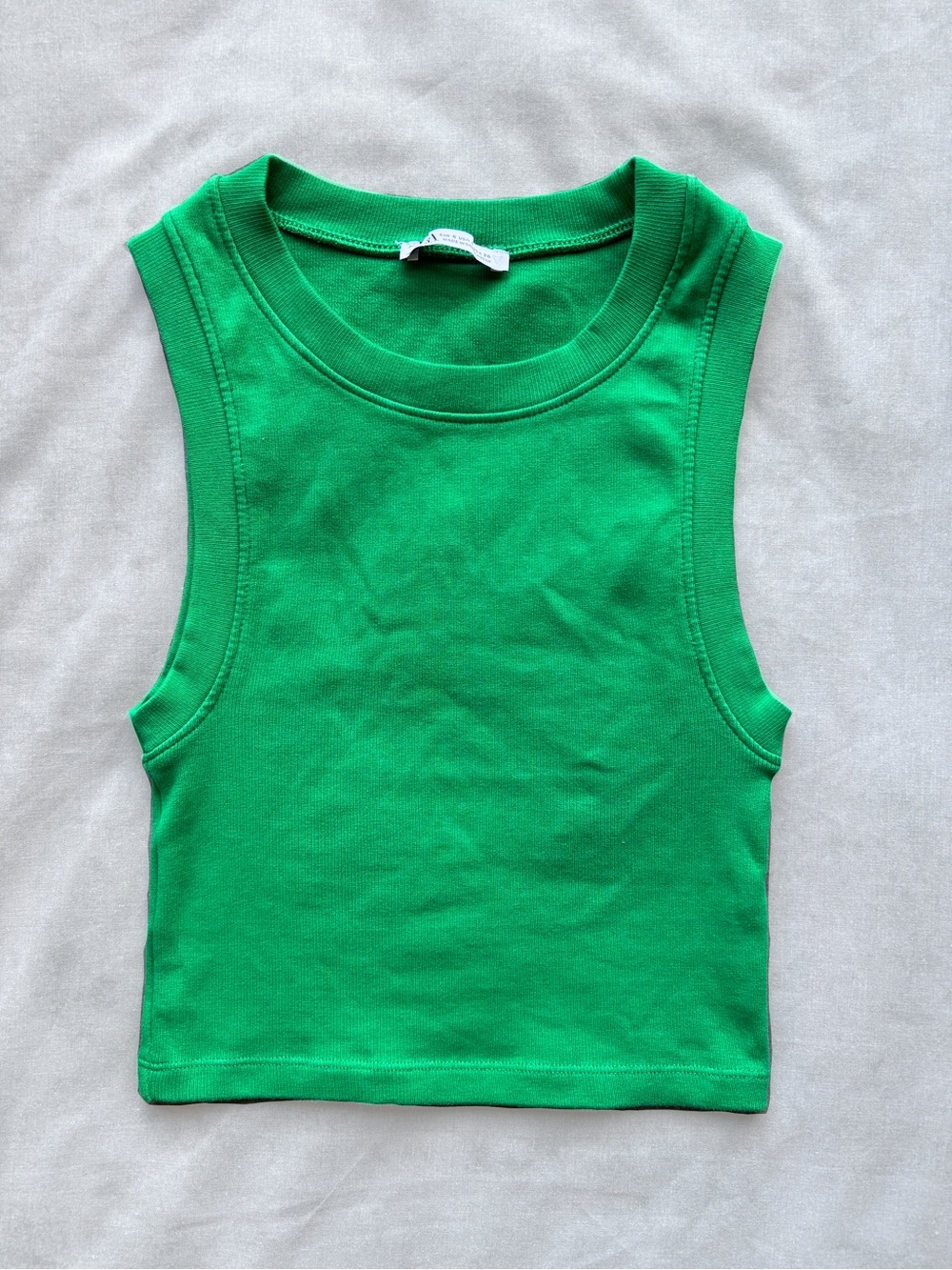Zara Sleeveless Green Ribbed Crop Tank Top